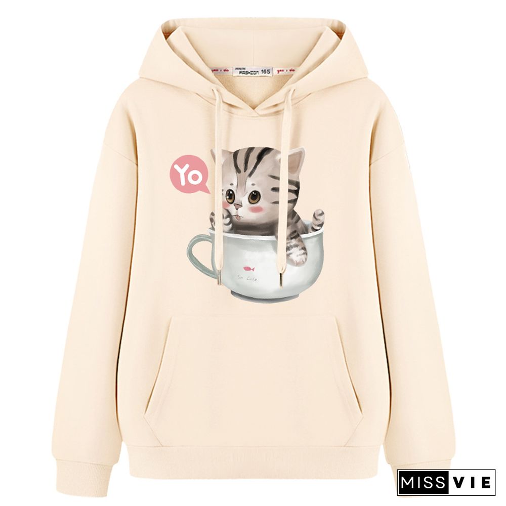 Kitty Cup Print Hoodie