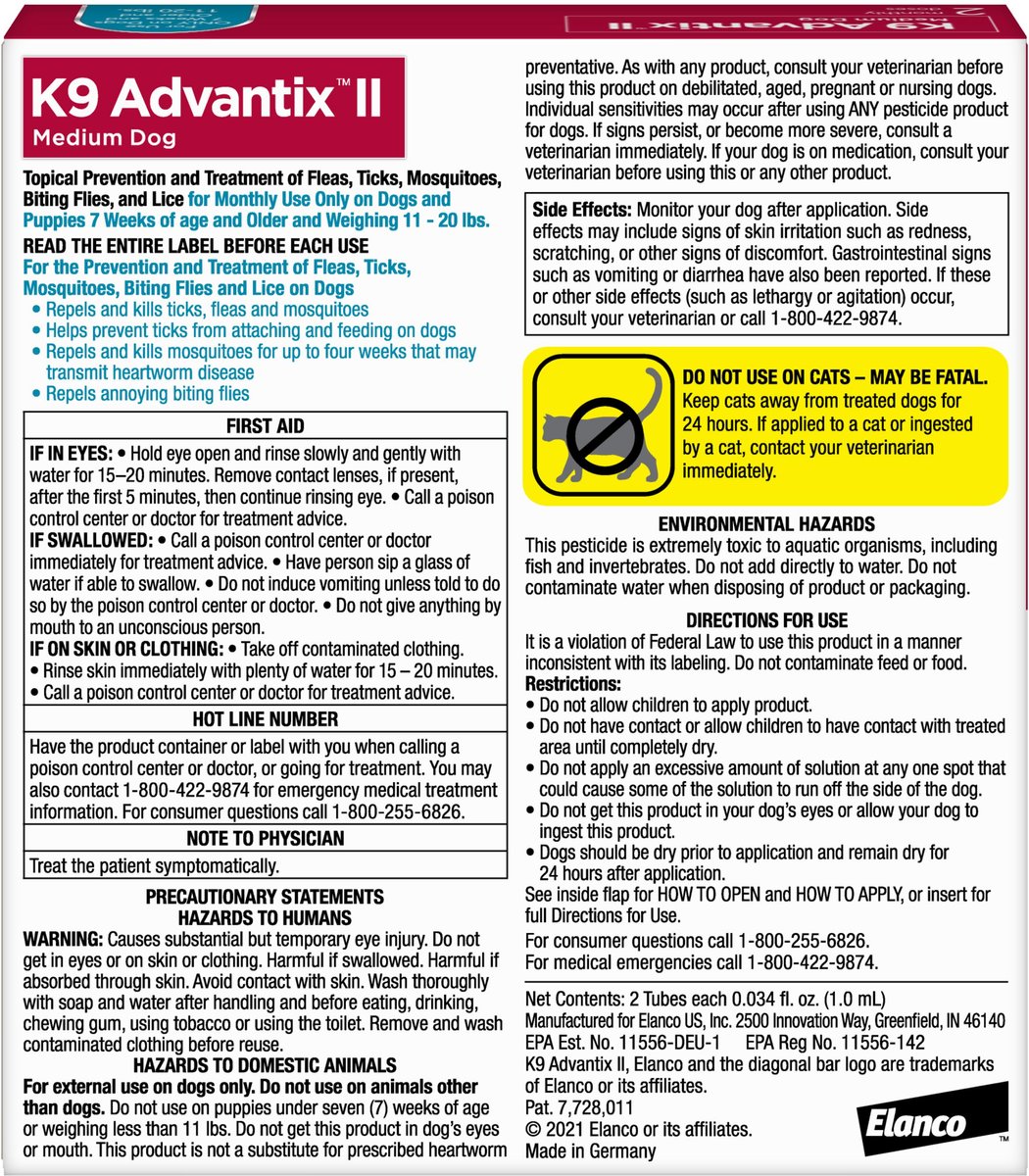 K9 Advantix II Flea and Tick Spot Treatment for Dogs， 11-20 lbs