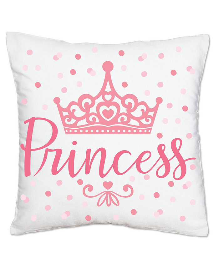 Big Dot of Happiness Little Princess Crown - Decorative Cushion Case Throw Pillow Cover - 16 x 16 In