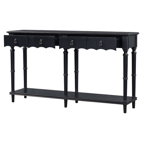 Country Console Table for Hallway Living Room Bedroom with 4 Front Facing Storage Drawers and 1 Shelf - 63