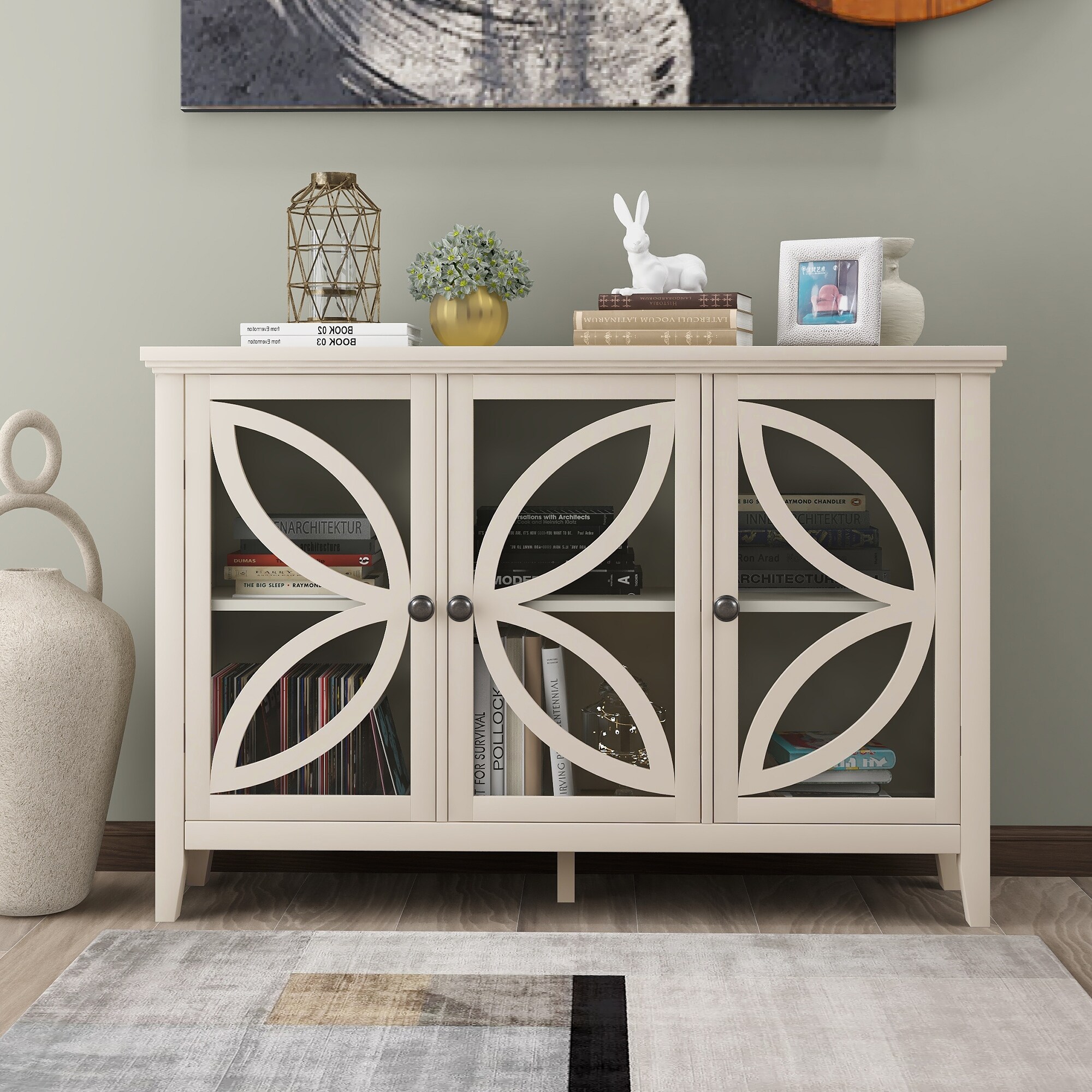 Living Room Wooden Storage Cabinet Sideboard with Adjustable Shelf