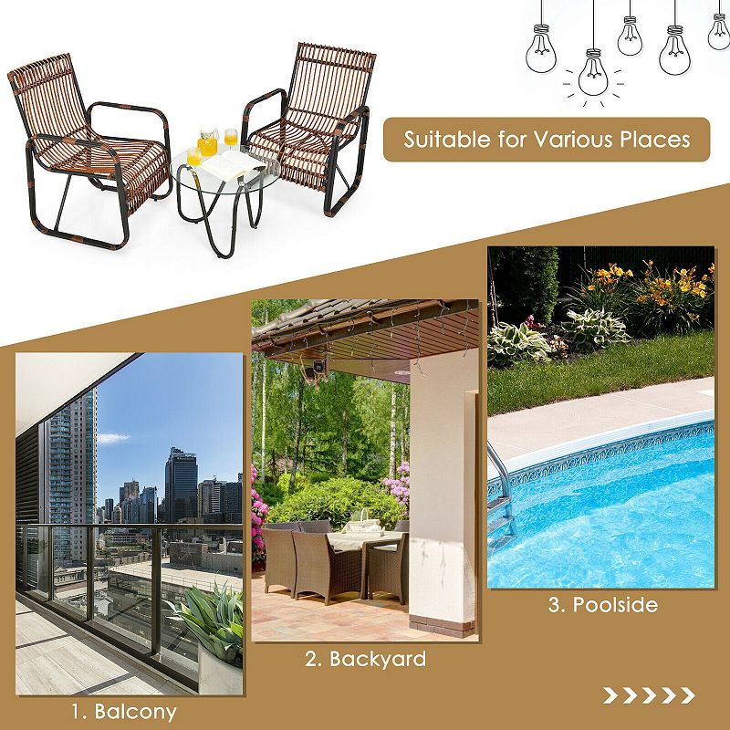 3 Pieces Patio Rattan Furniture Set with 2 Single Wicker Chairs and Glass Side Table