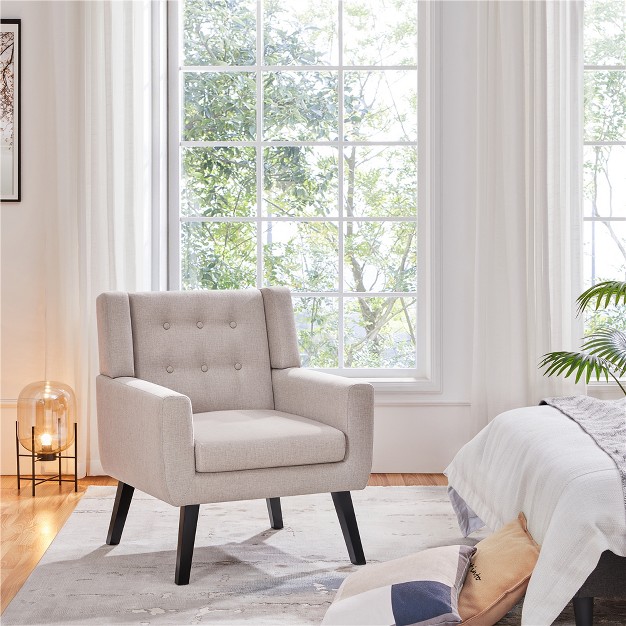 Button Tufted Armchair With Solid Wood Legs Beige