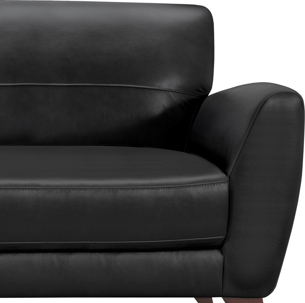 Jedd Contemporary Sofa  Genuine Black Leather With Brown Wood Legs   Midcentury   Sofas   by Homesquare  Houzz