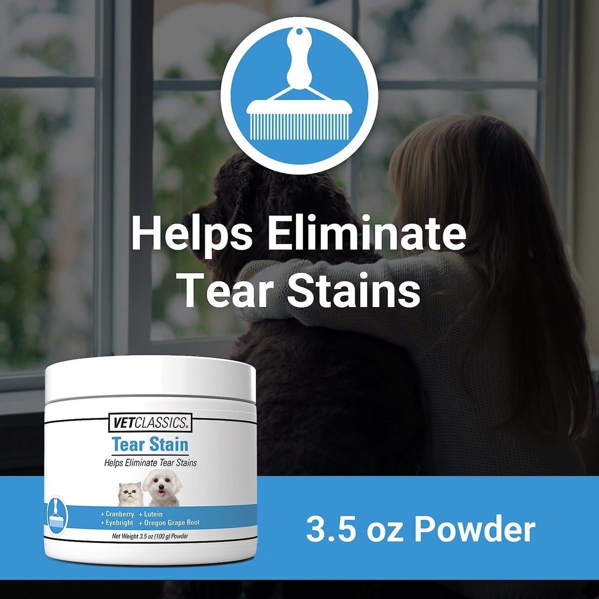 VetClassics Tear Stain Supplement Powder Dog and Cat Supplement， 3.5-oz bottle