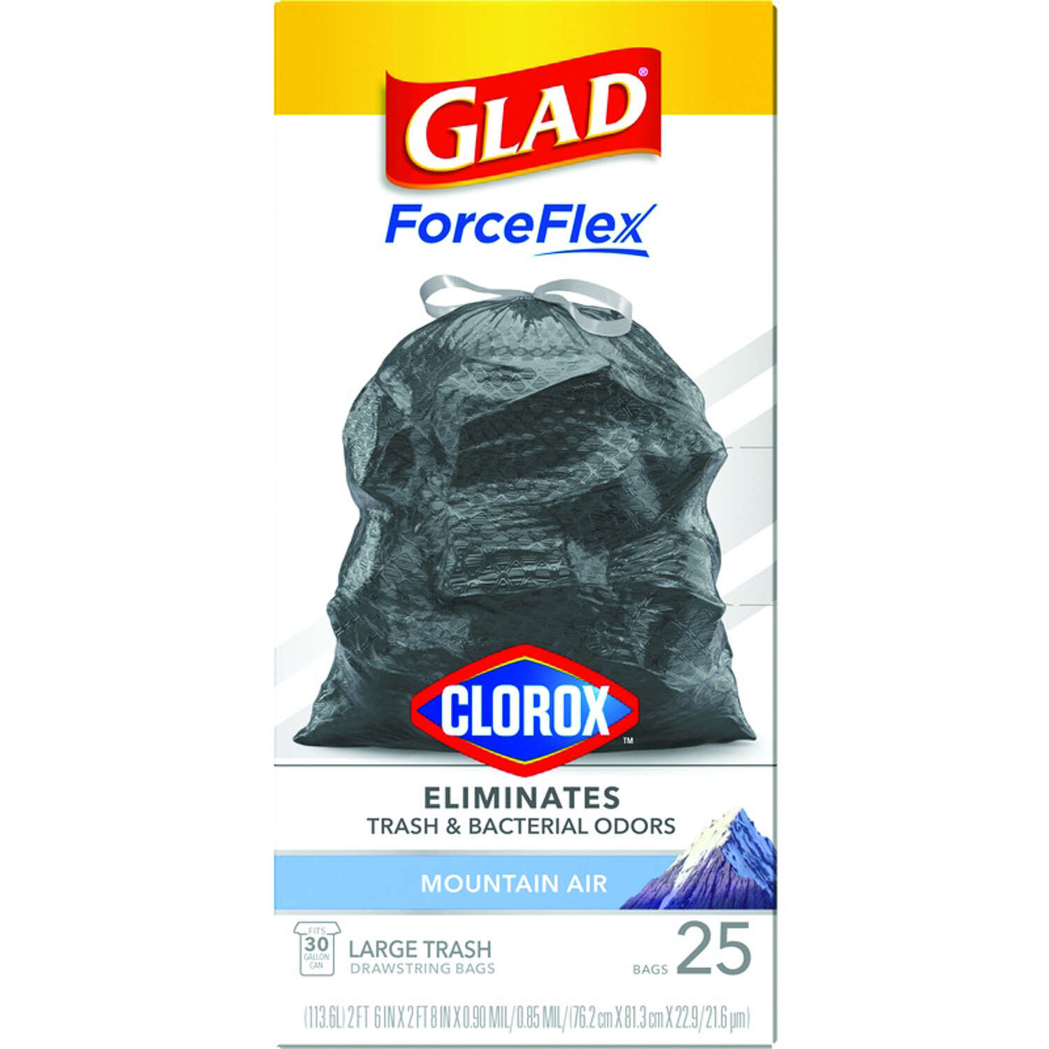 Glad Force Flex 30 gal Mountain Air Scent Trash Bags Drawstring 25 pk 0.9 mil