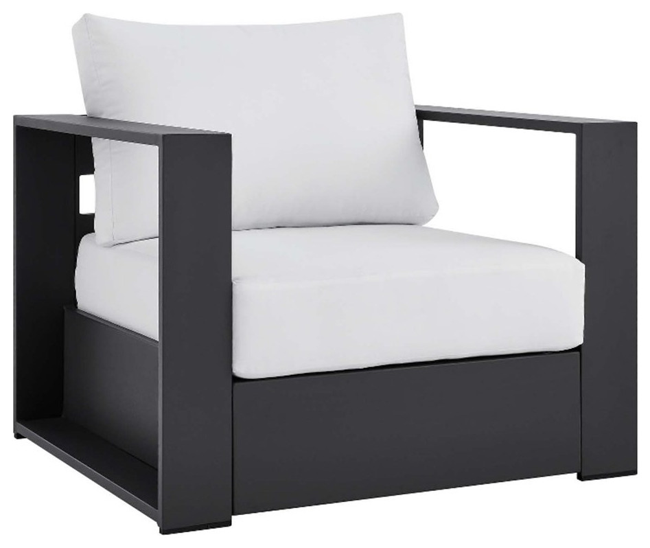 Modway Tahoe Modern Fabric/Aluminum Outdoor Armchair in Gray/White   Transitional   Outdoor Lounge Chairs   by Homesquare  Houzz