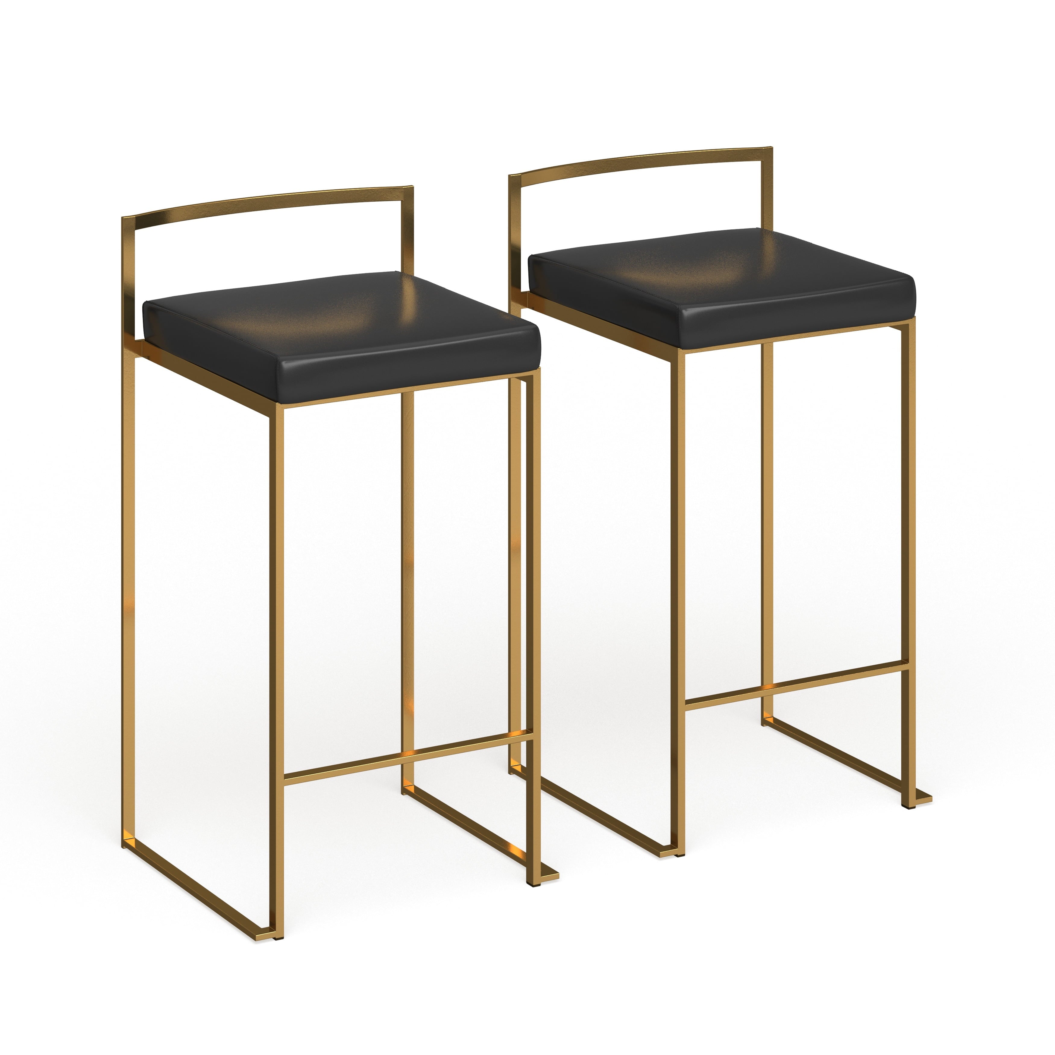 Silver Orchid  Forrest Gold Stackable Counter Stool (Set of 2) - N/A White Faux Leather Faux Leather， Metal Faux Leather