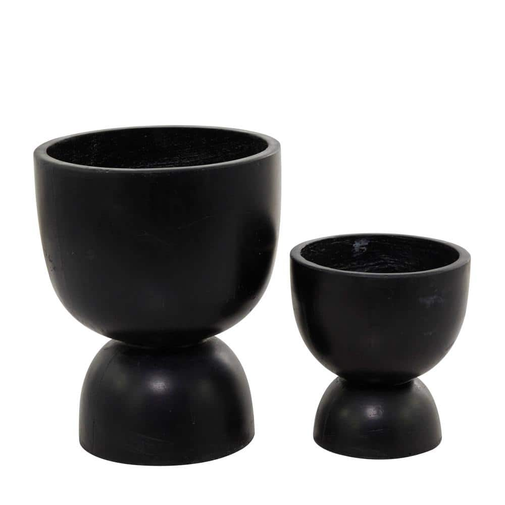 Litton Lane 15 in. x 12 in. Black MGO Modern Planter ( Set of 2 ) 042657