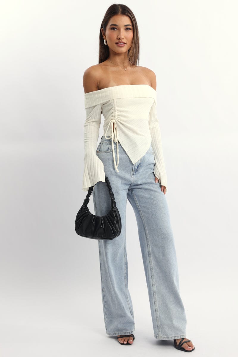 Denim Wide Leg Jeans Ribbon Pocket