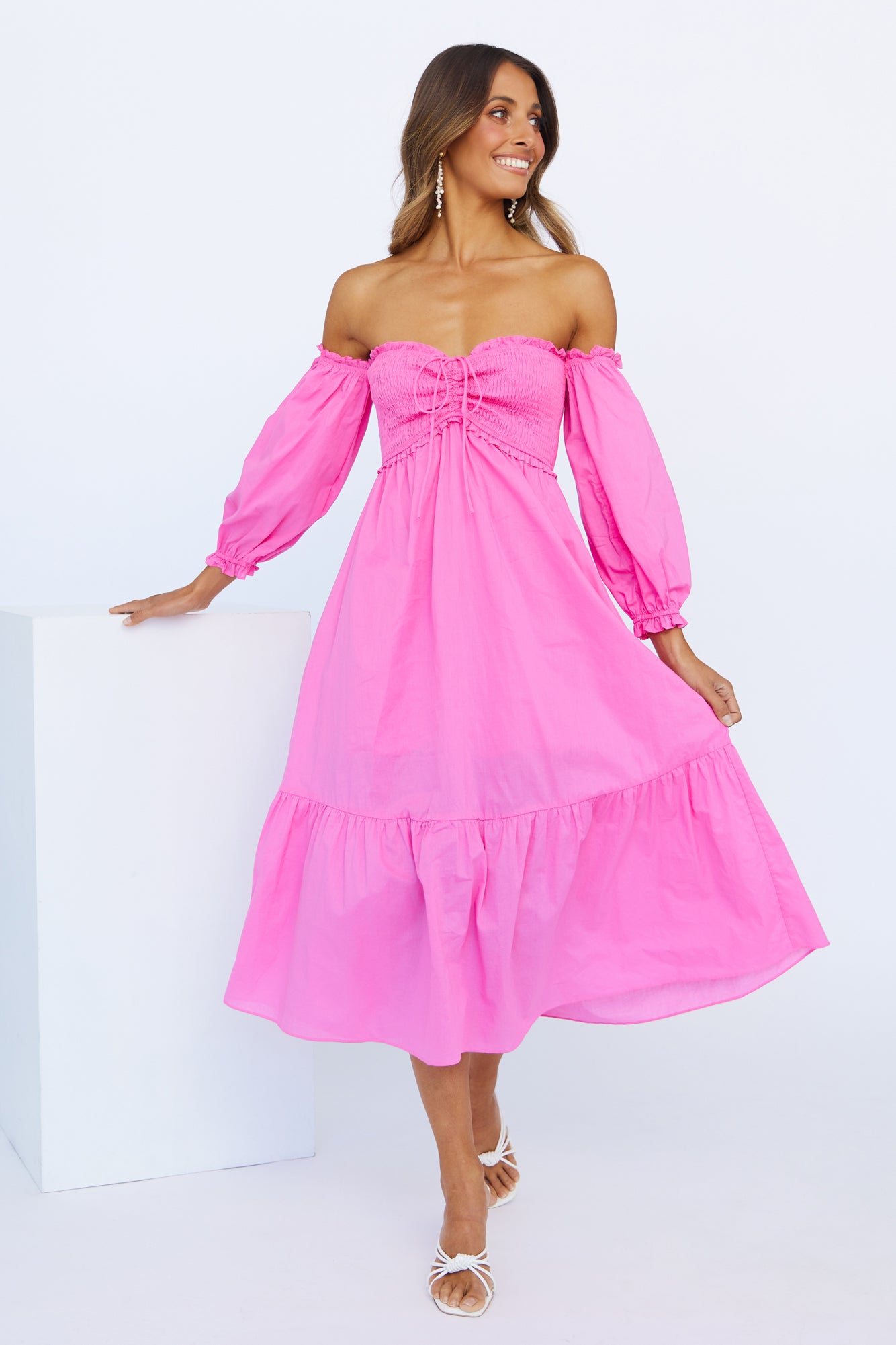 Kiss Me At Sunset Midi Dress Hot Pink