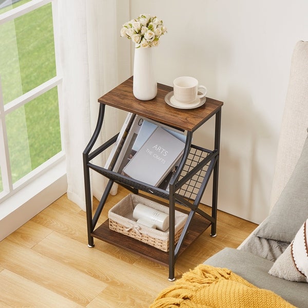 Taomika Mid-Century Modern Side Table 3-tier Storage Shelf and Magazine Holder