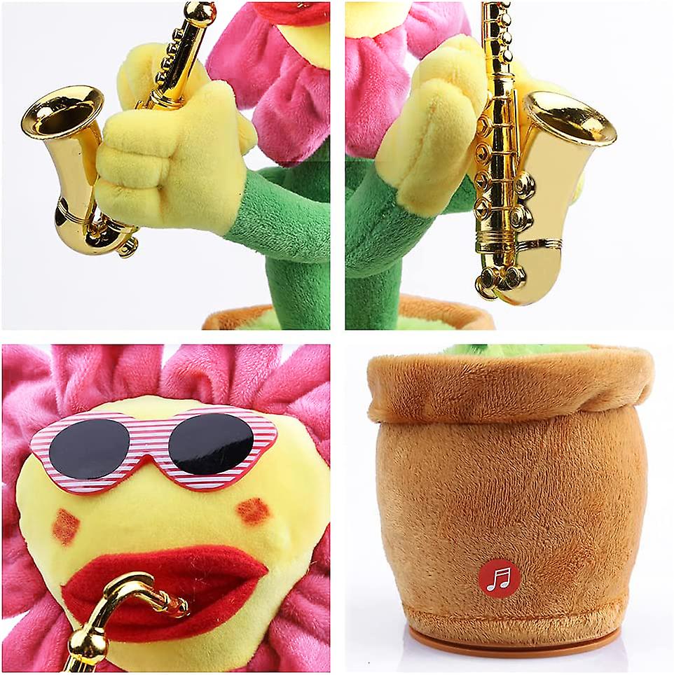 Dancing Sunflower Toy That Repeats What You Say! With Glowing Singing Recording，sunflower Plush Toy Saxophone Children's Toy