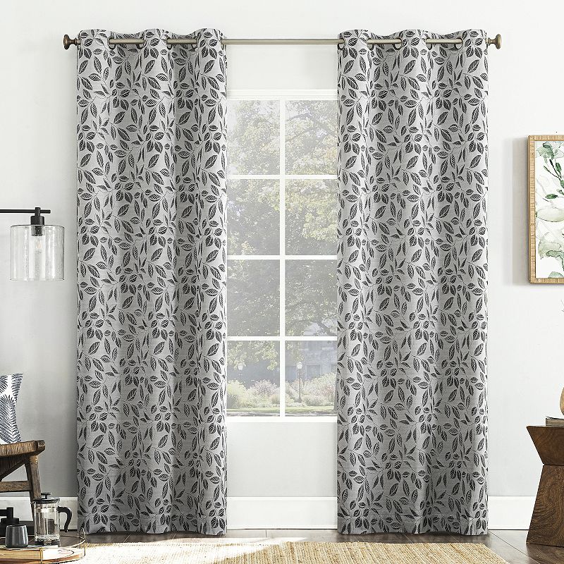 Sun Zero Satti Embroidered Leaf 100% Blackout Single Curtain Panel