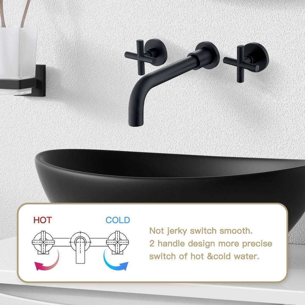 UPIKER Modern Double Handle Wall Mounted Bathroom Faucet with 3 Holes Brass Rough-in Valve in Matte Black UP2301SFB0001