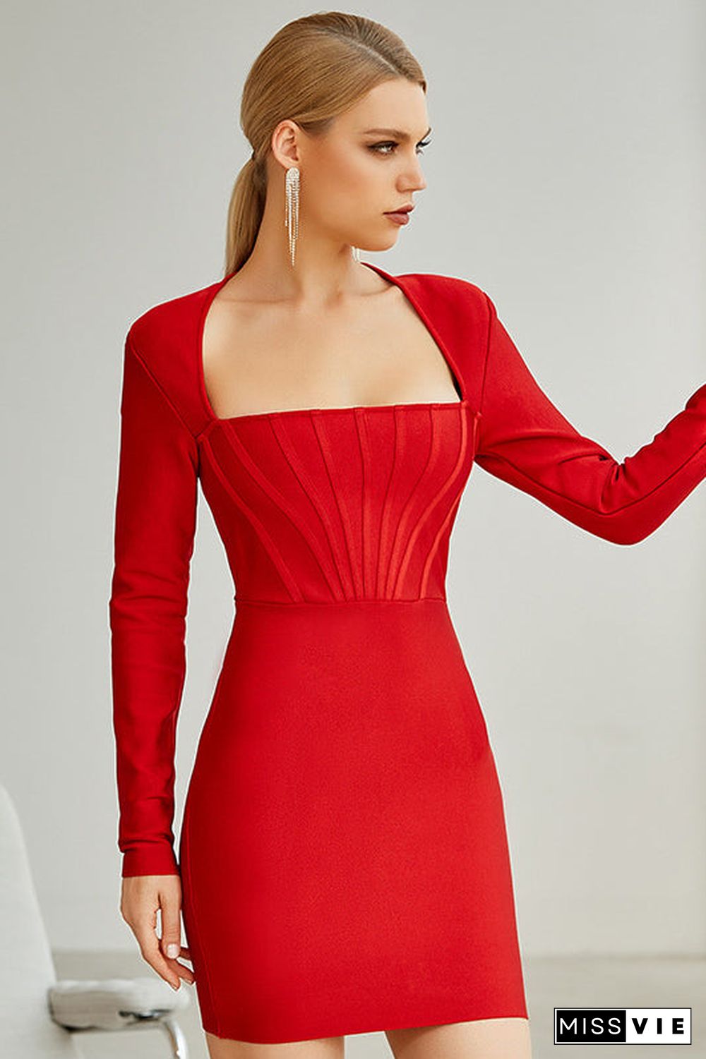 Mini Long Sleeve Red Party Bandage Dress