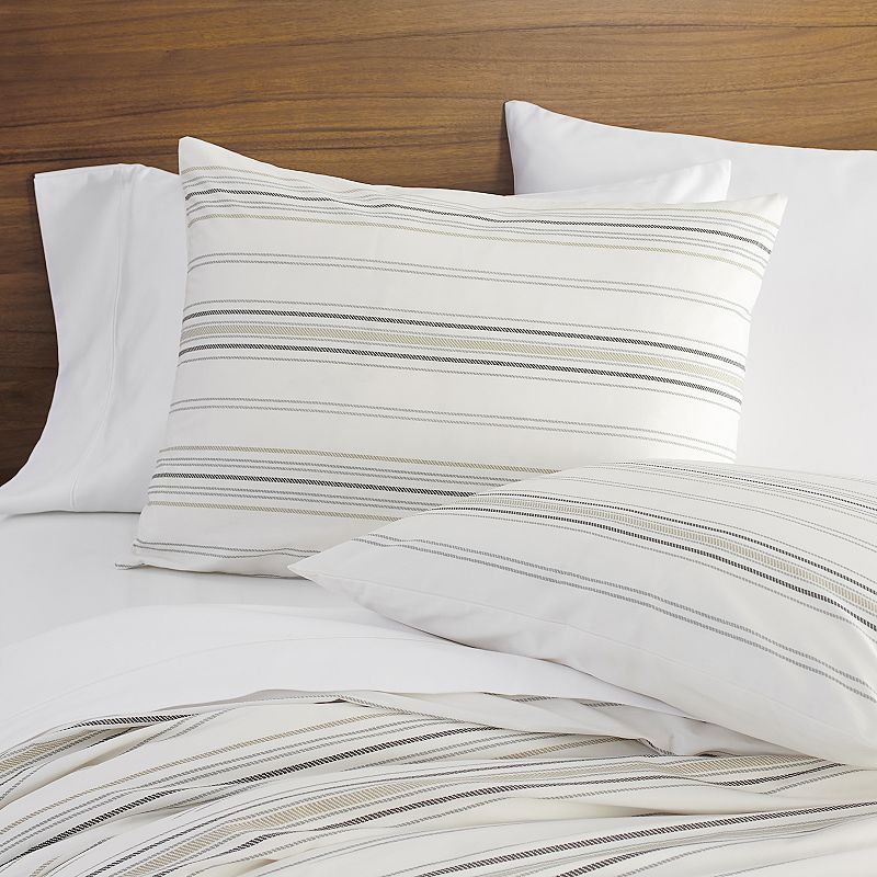 Simply Subtle Stripe Print Cotton Percale Duvet Cover Set with Shams