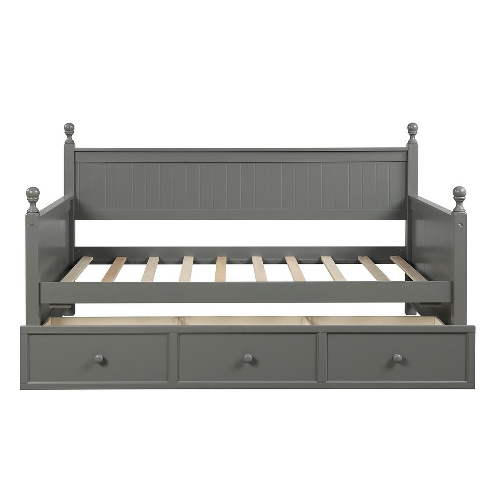 Twin Size Wood Daybed with 3 Drawers  No Box Spring Needed  Grey