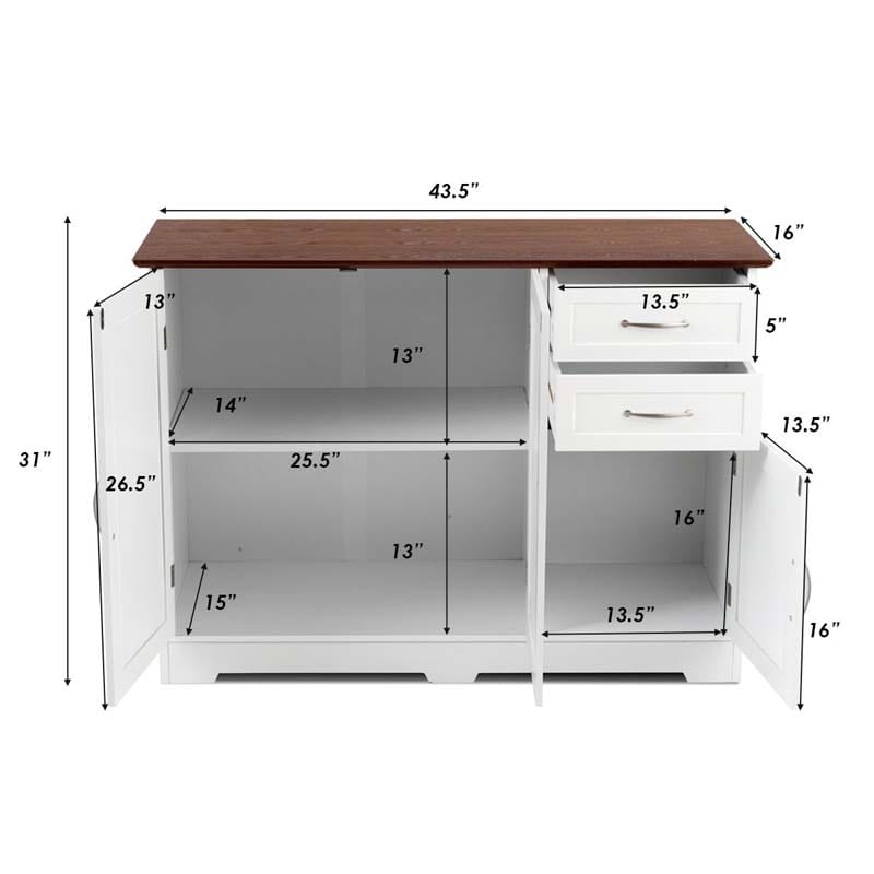 White Buffet Server Sideboard Storage Cabinet Console Table Utensils Organizer with 2-Door Cabinet & 2 Drawers