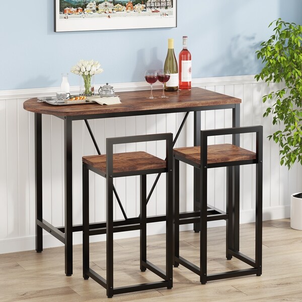 3-Piece Bar Table Set， Kitchen Pub Dining Table with 2 Bar Stools