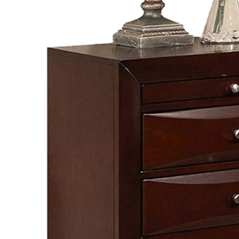 Contemporary Style Wooden Nightstand with Three Drawers and Metal Knobs， Brown