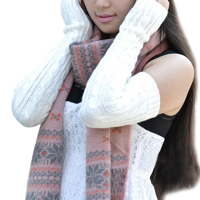 Women Knitted Crochet Braided Wool Blend Arm Warmers Hand Knitted Half Glove