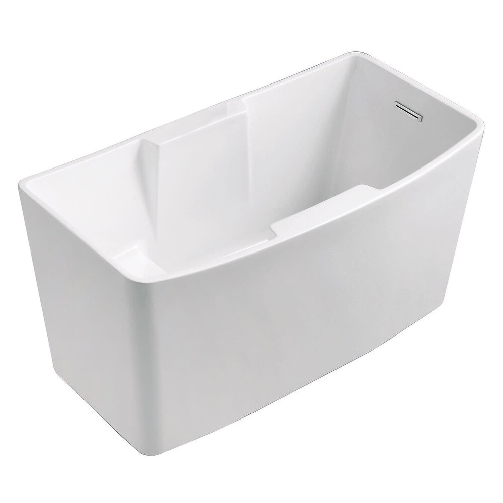 Aqua Eden 51 Inch Acrylic Rectangular Freestanding Tub with Drain and Integrated Seat in Glossy White