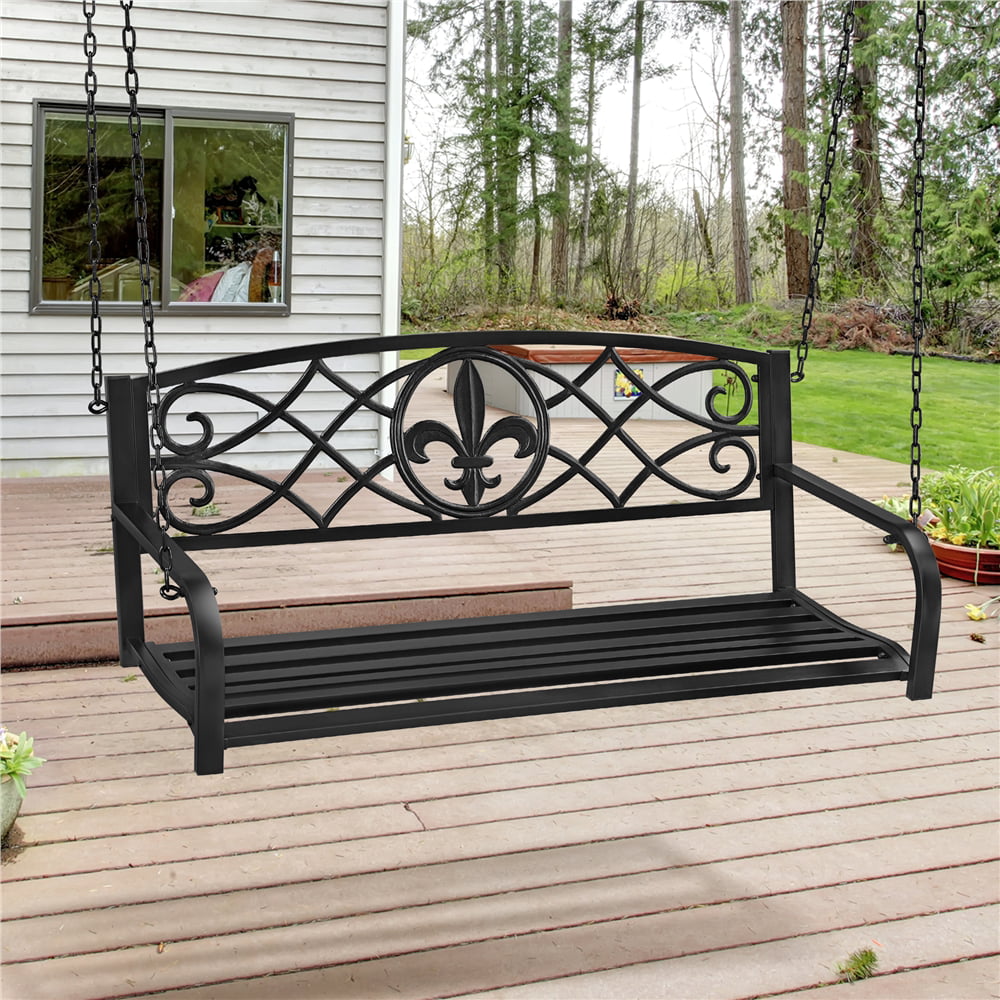 Easyfashion Hanging Iron Porch Swing - Black