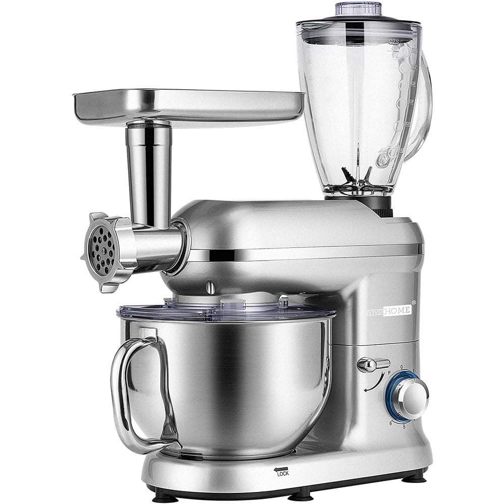 VIVOHOME 6 qt 6 speed Silver 3 in 1 Multifunctional Stand Mixer with Meat Grinder and Juice Blender ETL Listed