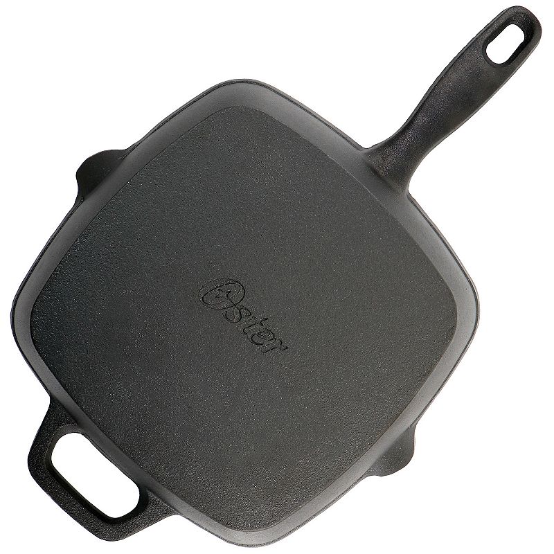 Oster Cocina Castaway 10 Inch Square Cast Iron Grill Pan with Pouring Spouts