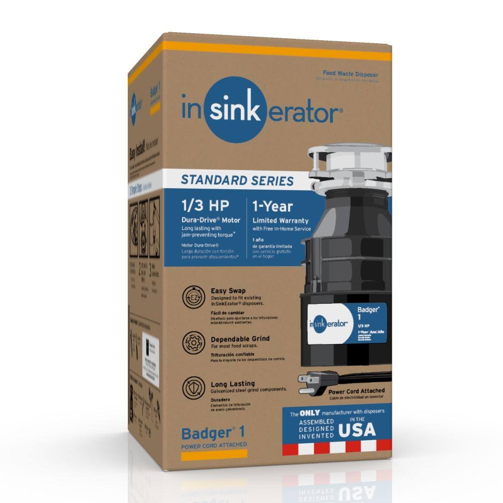 InSinkErator Badger 1 Lift  Latch Standard Series 13 HP Continuous Feed Garbage Disposal with Power Cord BADGER 1 WC