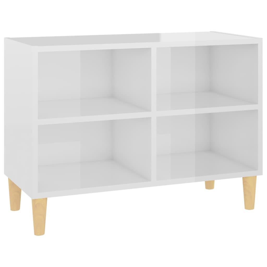 Tv Cabinet With Solid Wood Legs High Gloss White 69.5x30x50 Cm