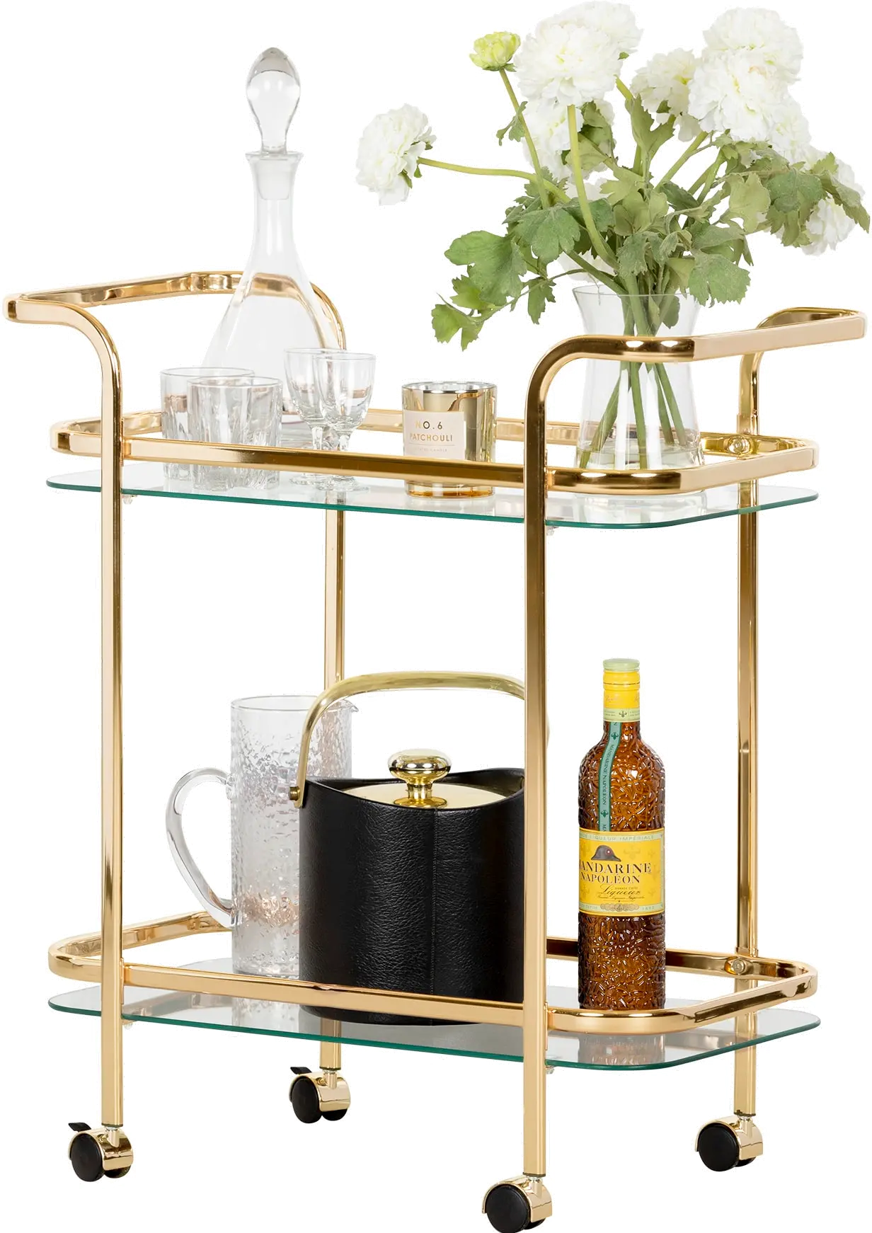 Maliza Gold Glass Bar Cart - South Shore