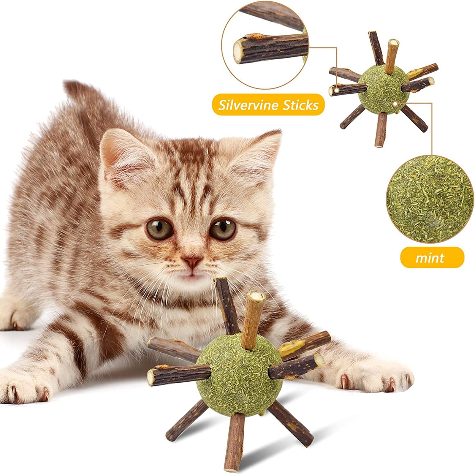 Catnip Chew Toys for Cats Natural Silvervine Sticks Catnip Ball Catnip Chew Toy Cleaning Teeth Molar Tools Chew Sticks for Cat Kitten Kitty