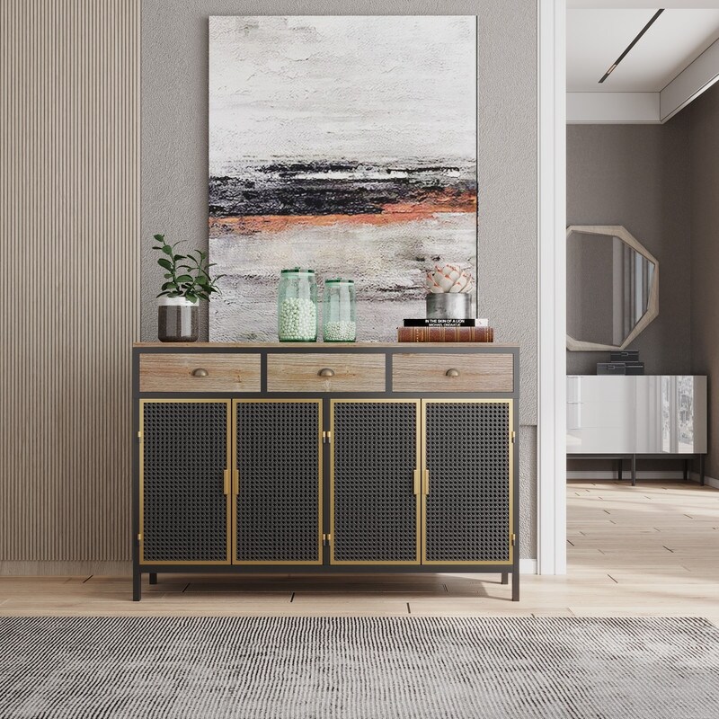 Modern 2 Doors Sideboard Storage Cabinet with 3 Drawers  Entryway