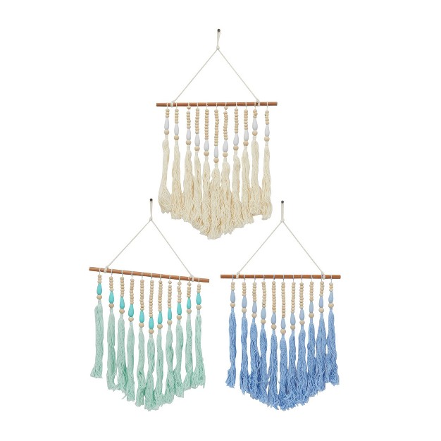 Set Of 3 Cotton Macrame Handmade Beaded Wall Decors With Fringe Tassels Olivia amp May