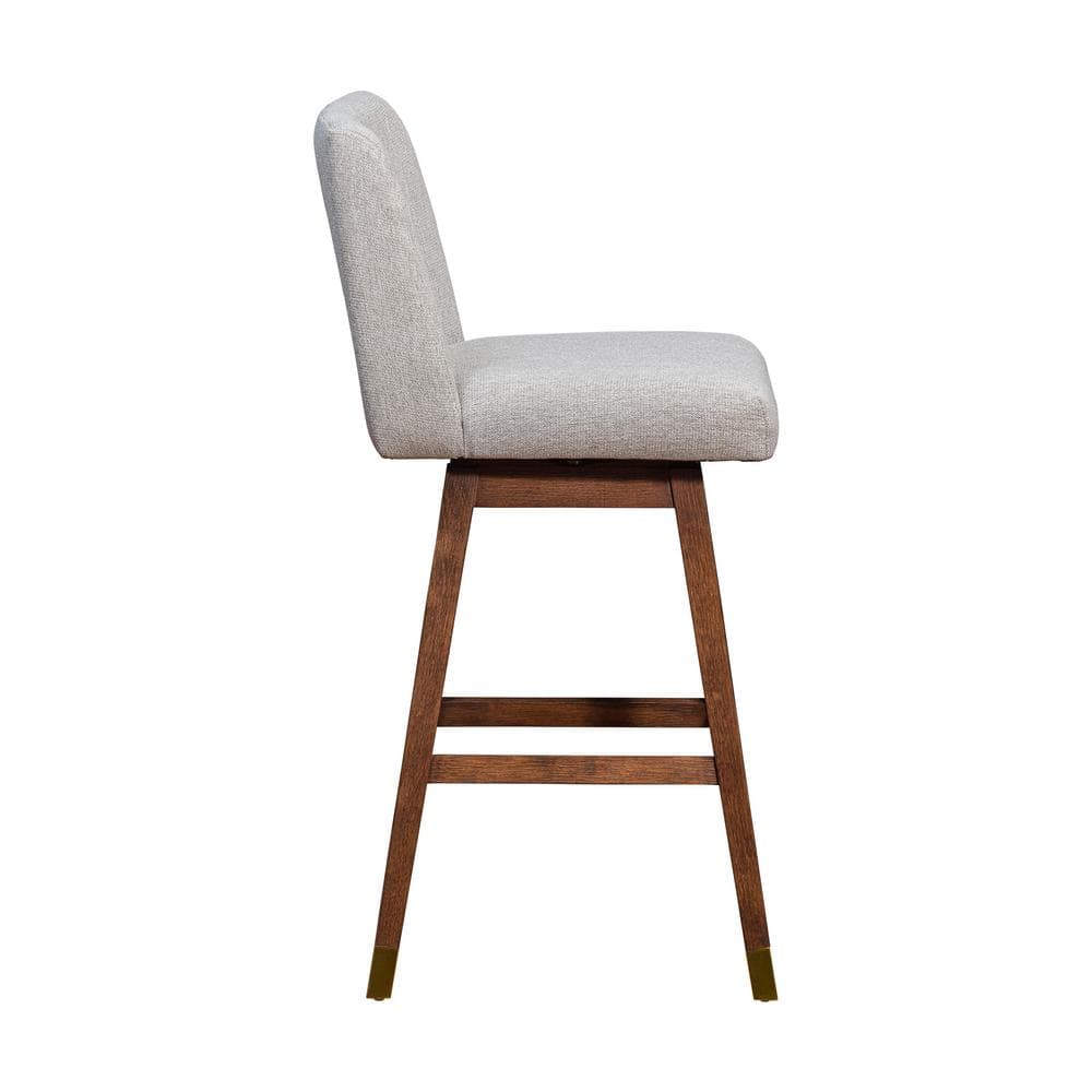 Armen Living Basila 40.5 in. Brown Oak Swivel  Wood Bar Stool with Taupe Fabric Seat 840254332201