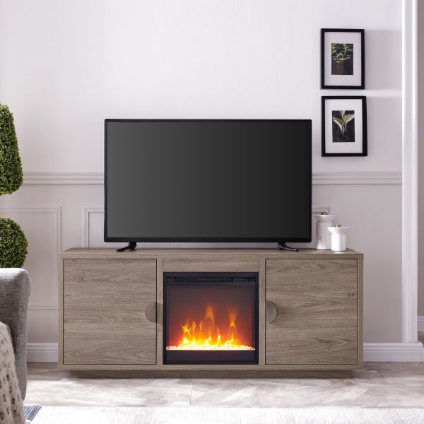 Dakota Rectangular TV Stand with Crystal Fireplace for TV's up to 65