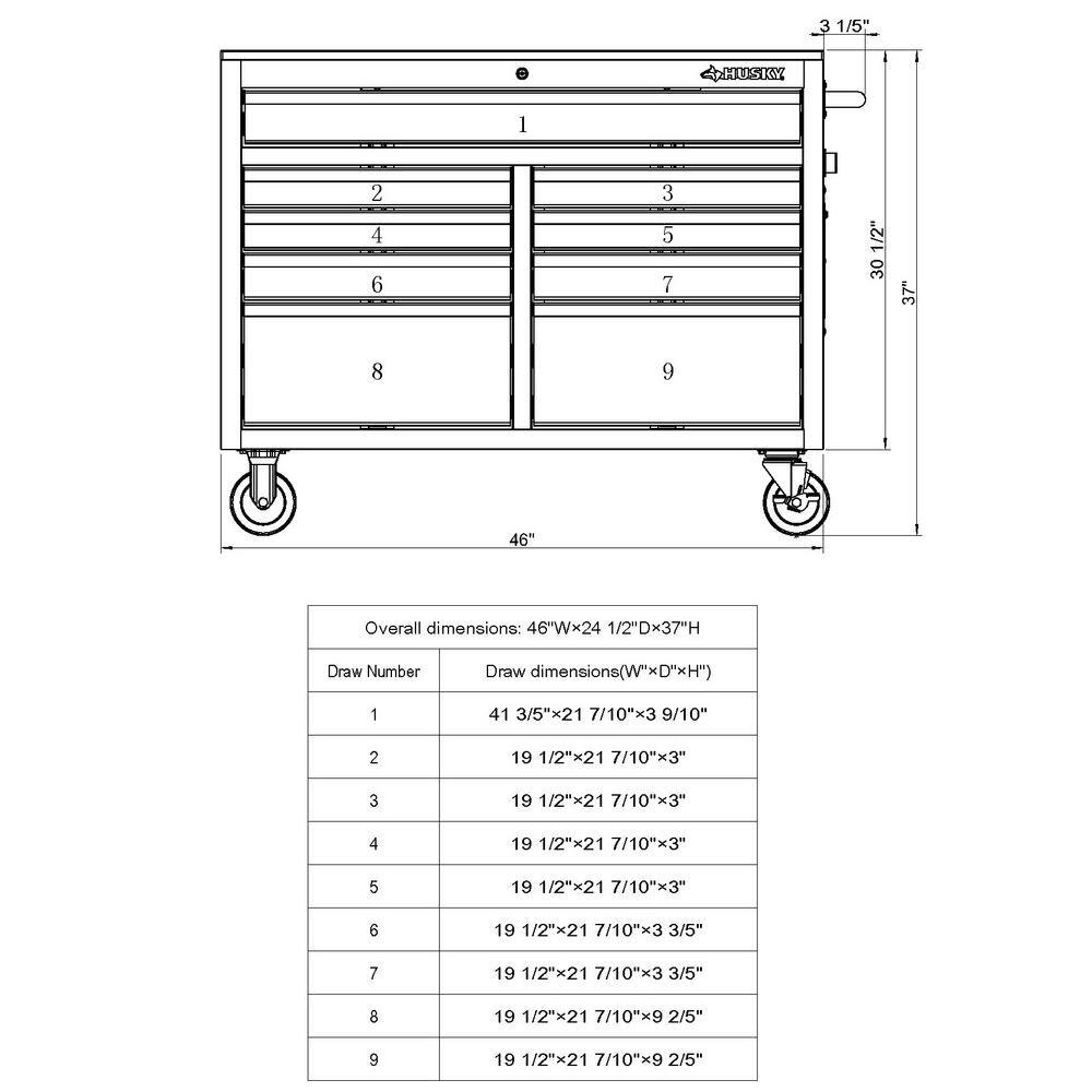 Husky 46 in. W x 24.5 in. D 9-Drawer Gloss Red Deep Tool Chest Mobile Workbench with Hardwood Top H46MWC9RV2-C