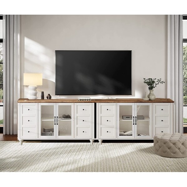 WAMPAT Farmhouse 2 in 1 TV Stand with Storage Cabinet for up to 110