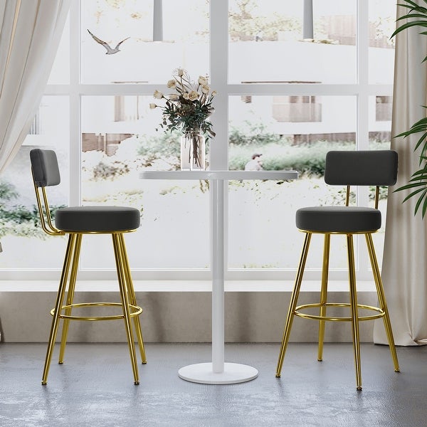 Set of 2 Modern 30inch Bar Stools， Bar Dining Chairs with Velvet Upholstered Back and Seat Cushions in Gray