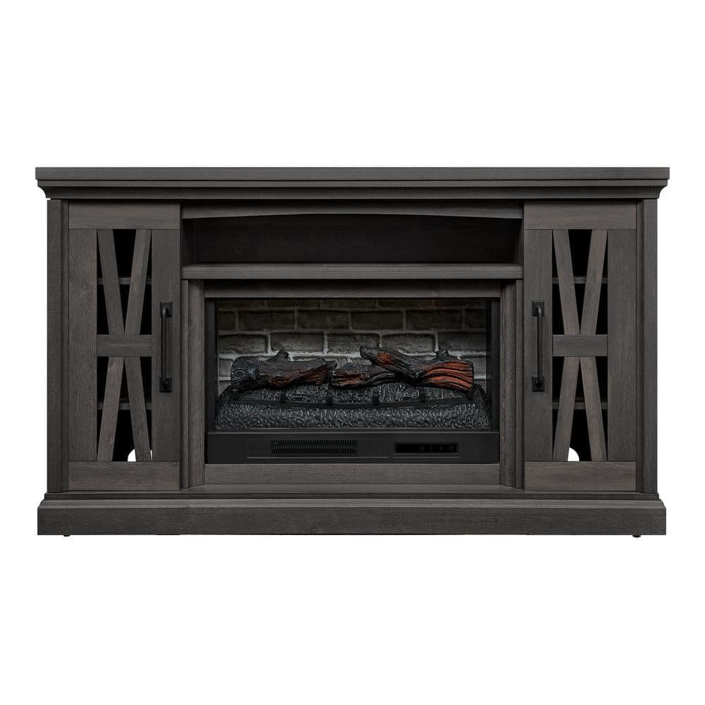 StyleWell Chelsea 62 in Freestanding Electric Fireplace TV Stand in Gray Fawn Aged Oak