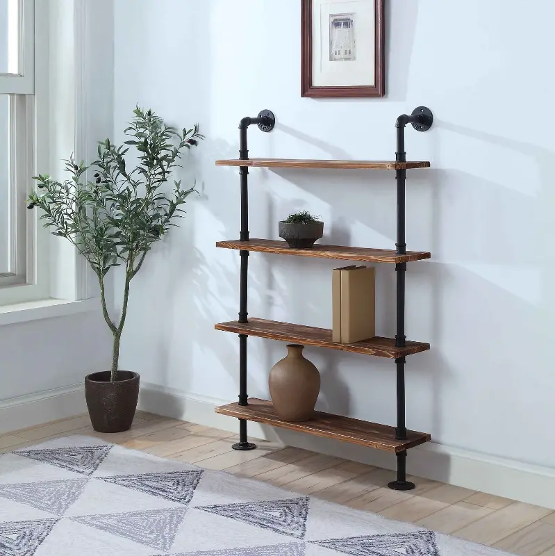 Anacortes Black and Brown Four Shelves with Piping