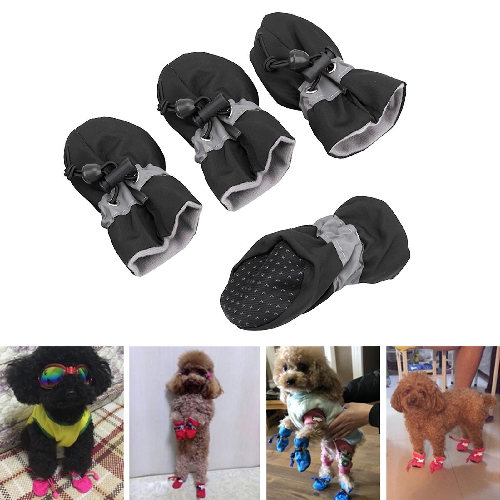 Antiskid Puppy Shoes 4pcs Soft-soled Dog Shoes With Adjustable Drawstring Waterproof Dog Boots Pet Paw Care Protector For Small， Medium Pets Dogs Blac