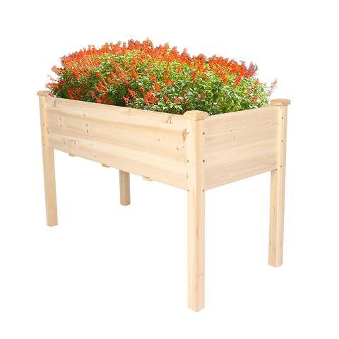 Henmomu Bosonshop Raised Garden Bed Wood Patio Elevated Planter Box Kit with Stand for Outdoor Backyard Greenhouse (Natural)