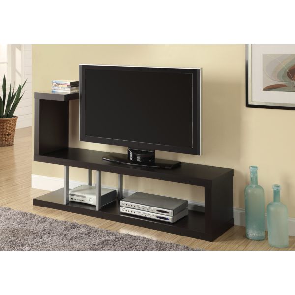 Tv Stand， 60 Inch， Console， Media Entertainment Center， Storage Shelves， Living Room， Bedroom， Brown Laminate， Contemporary， Modern