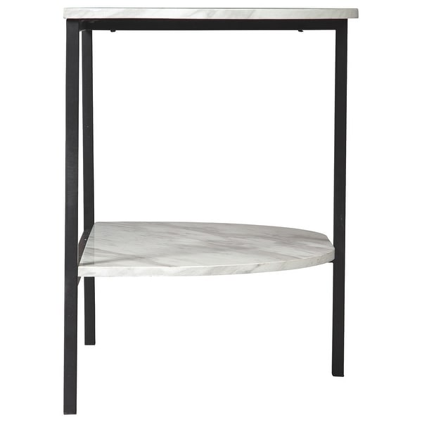 Crescent Moon Shaped Marble Top Metal Chair Side End Table， White and Black