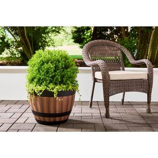 Vigoro 20 in. Reedley Large Kentucky Walnut Brown Resin Wine Barrel Planter (20 in. D x 14.5 in. H) HD1313-037