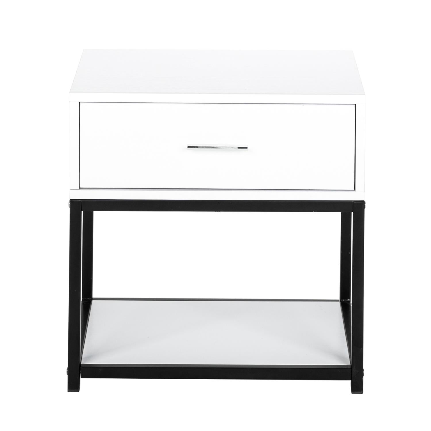 UBesGoo White End Table, Nightstand, Side Table Bedside Table Night Table Accent Table with Drawer and Shelf Iron Frame for Bedroom, Living Room