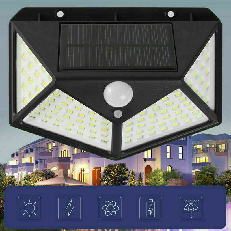 4 X 100LED PIR Motion Sensor Wall Light Solar Power Outdoor Garden Security Lamp